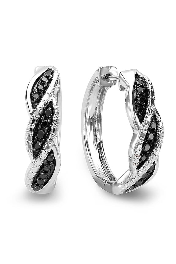 0.25 Carat (ctw) Sterling Silver Black Round Cut Diamond Hoop Earrings 1/4 CT