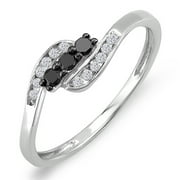 DAZZLINGROCK 0.25 Carat (ctw) Sterling Silver Round Black & White Diamond Swirl 3 Stone Engagement Bridal Ring 1/4 CT