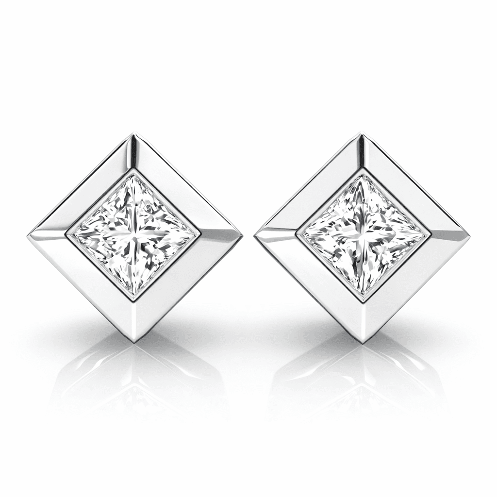 KohinoorGems Princess Cut Bezel Set Stud Diamond Earrings 0.25 ct. t.w ...