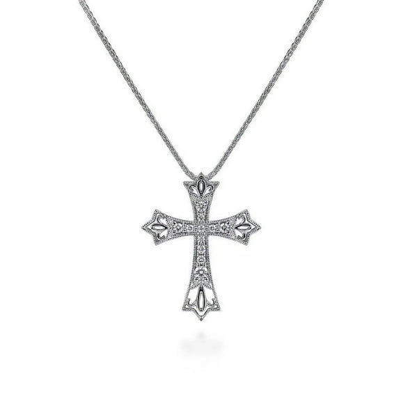0.25 Ct Round Cut Natural Diamond Beautiful Cross Pendant Necklace for Ladies 14K White Gold With 18 inches chain