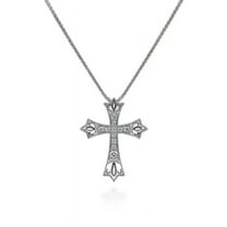 0.25 Ct Round Cut Natural Diamond Beautiful Cross Pendant Necklace for Ladies 14K White Gold With 18 inches chain