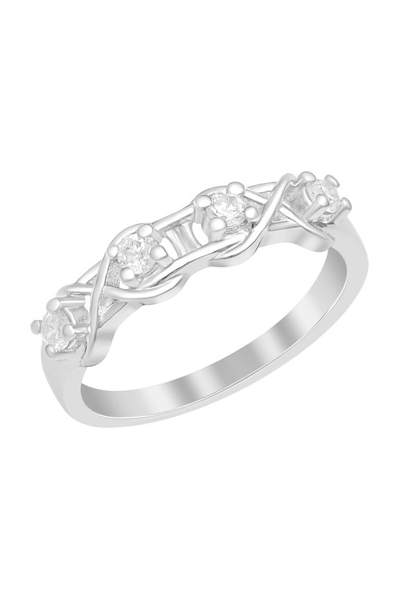 0.25 Ct Round Shape White Cubic Zircon Gemstone Four Stone Infinity Design Women Wedding Ring
