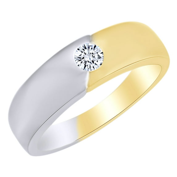 AFFY 0.25 Ct White Natural Diamond Men's Solitaire Band Ring in 14k White Gold Ring Size : 7.5