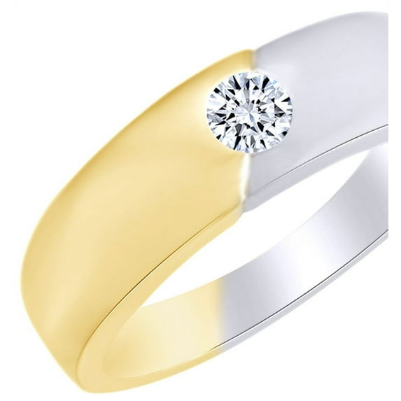 AFFY 0.25 Ct White Natural Diamond Men's Solitaire Band Ring in 14k Yellow Gold Ring Size : 5