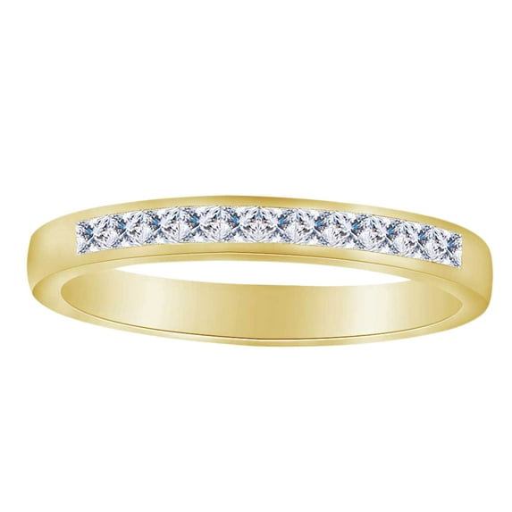 AFFY (0.25 Cttw) Princess Cut White Diamond Channel Set Engagement Band Ring In 14K Solid Yellow Gold