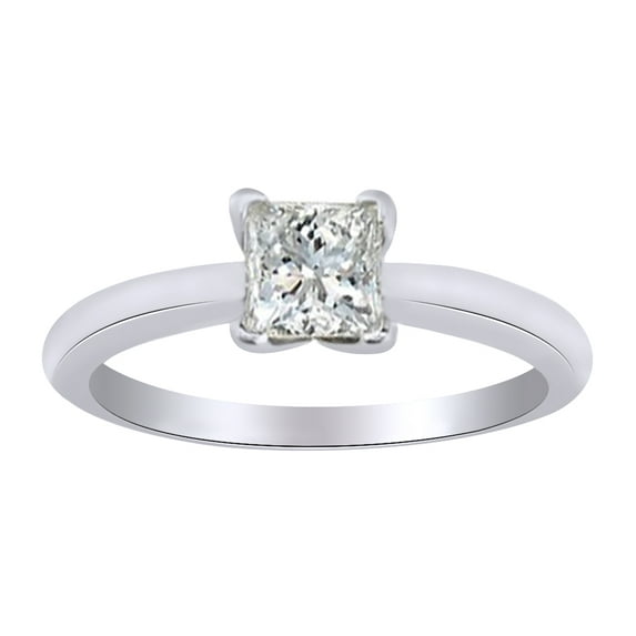 AFFY (0.25 Cttw) Princess Cut White Natural Diamond Solitaire Engagement Band Ring In 14K Solid White Gold