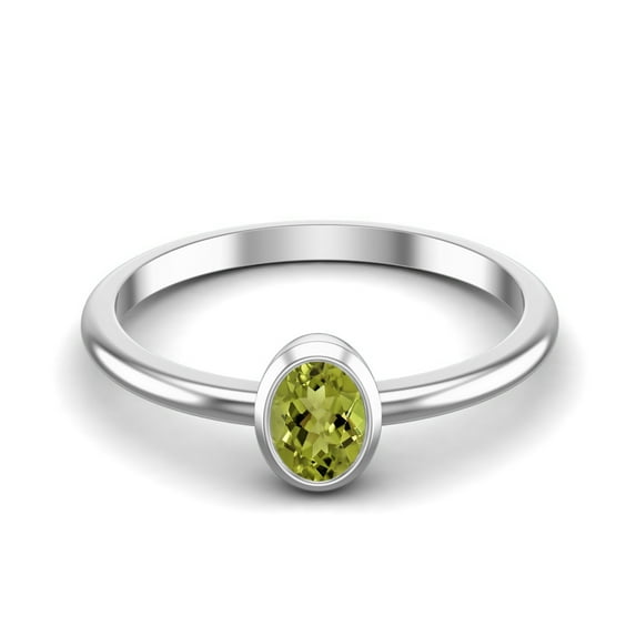 0.25 Ctw Oval Peridot 925 Sterling Silver Solitaire Valentines Day Gifts Ring