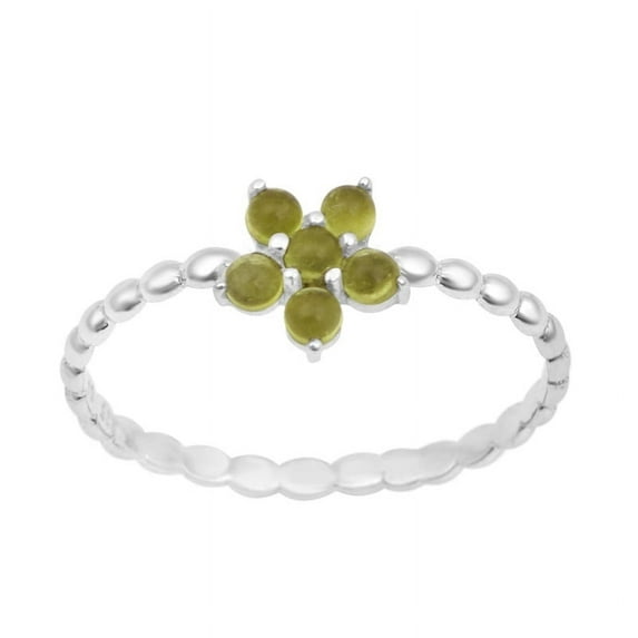 Mooneye 0.25 Ctw Round Peridot Gemstone 925 Sterling Silver Flower Stackable Women Wedding Ring
