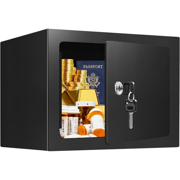 0.25 Cuft Small Fireproof Safe Box with Key Lock, Steel Box, Safe Lock Box for , , and Medications, Fire proof Safes for Use, 9.06" W x 6.69" D x 6.69" H