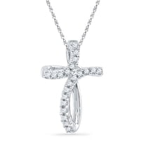 0.25 T.C.W Round Cut Real Diamond Looping Religious Cross Necklace for Ladies Solid 14K White Gold With 18 inches chain