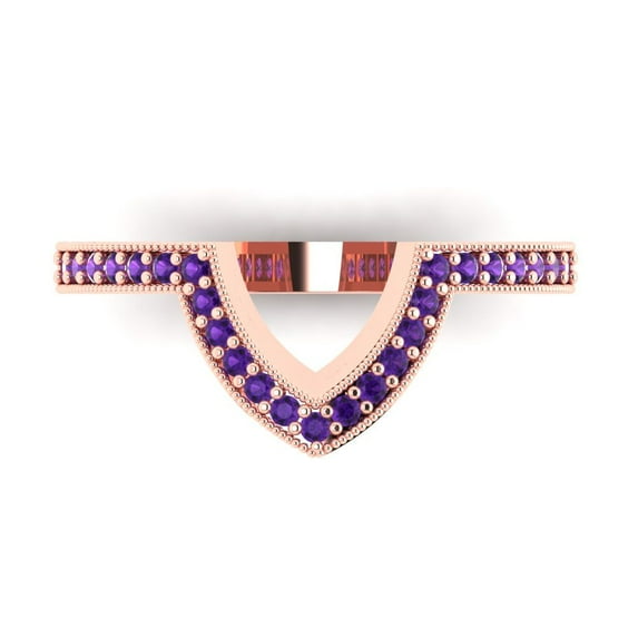 0.25 ct Brilliant Round Cut Natural Amethyst 14k Rose Gold Stackable Band SZ 3.5
