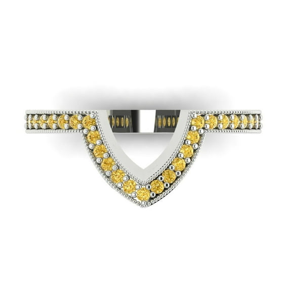 0.25 ct Brilliant Round Cut Natural Citrine 18K White Gold Stackable Band SZ 5.25