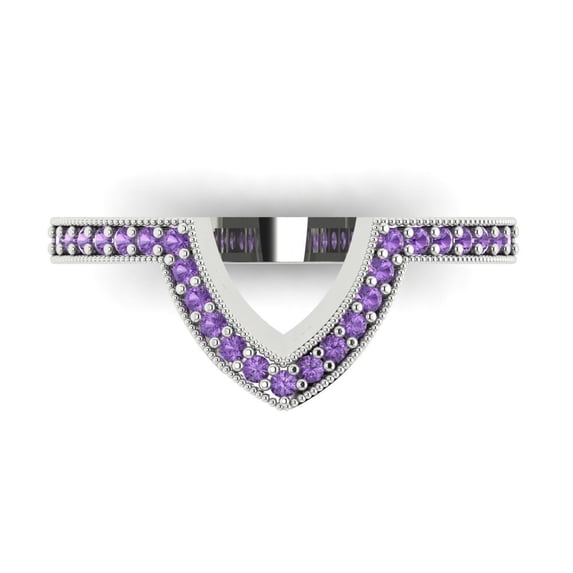 0.25 ct Brilliant Round Cut Simulated Alexandrite 18K White Gold Stackable Band SZ 3.5