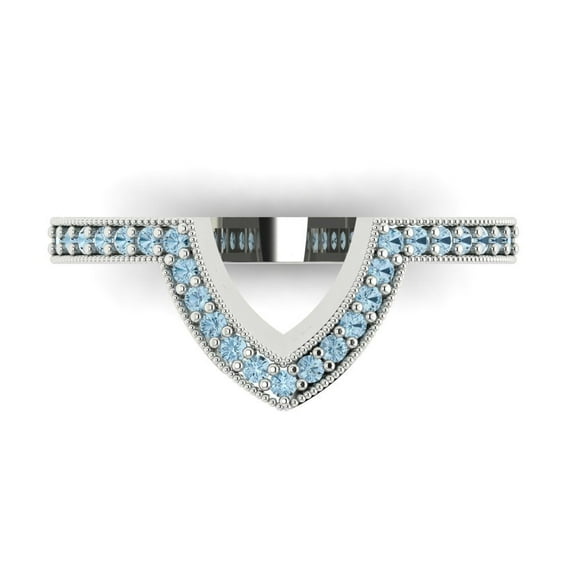 0.25 ct Brilliant Round Cut Simulated Blue Diamond 18K White Gold Stackable Band SZ 8.25