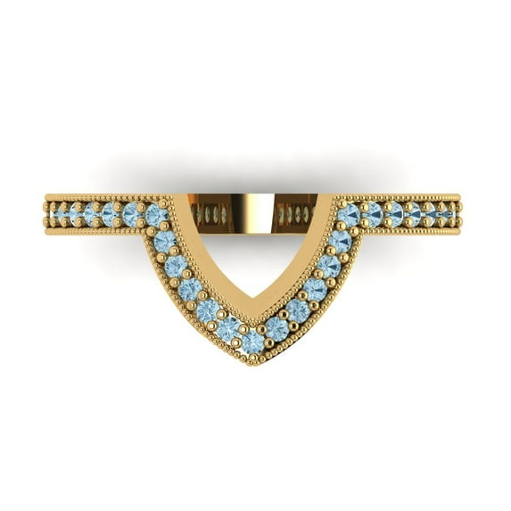 0.25 ct Brilliant Round Cut Simulated Blue Sapphire 14k Yellow Gold Stackable Band SZ 5.75