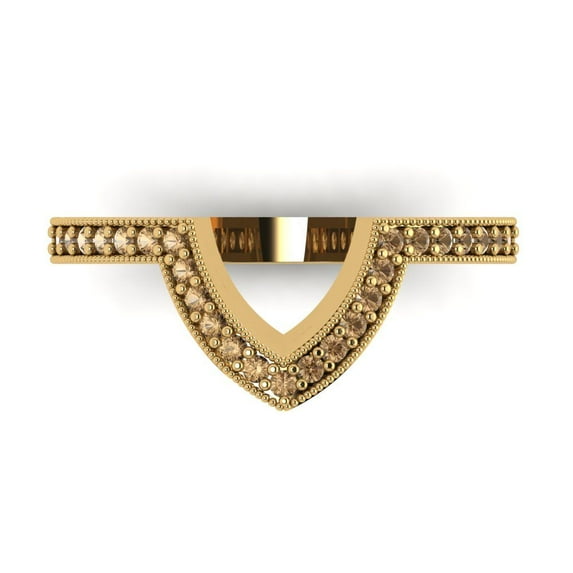 0.25 ct Brilliant Round Cut Simulated Champagne 18K Yellow Gold Stackable Band SZ 9