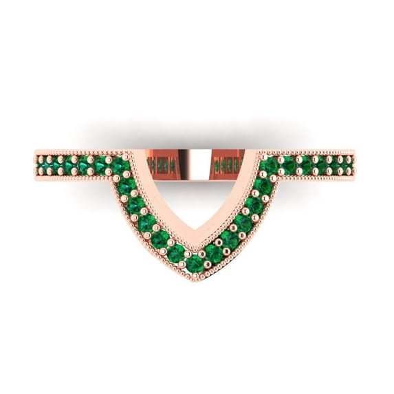 0.25 ct Brilliant Round Cut Simulated Emerald 18K Rose Gold Stackable Band SZ 8.75