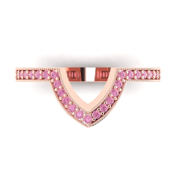 0.25 ct Brilliant Round Cut Simulated Pink Diamond 14k Rose Gold Stackable Band SZ 7.25