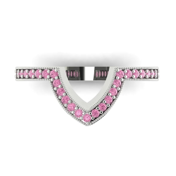 0.25 ct Brilliant Round Cut Simulated Pink Diamond 14k White Gold Stackable Band SZ 7