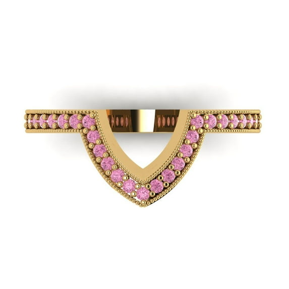 0.25 ct Brilliant Round Cut Simulated Pink Diamond 14k Yellow Gold Stackable Band SZ 7.25