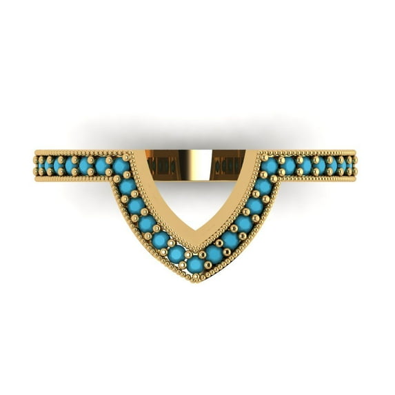 0.25 ct Brilliant Round Cut Simulated Turquoise 14k Yellow Gold Stackable Band SZ 11