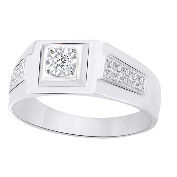 AFFY (0.25 cttw) Round Shape White Natural Diamond Men's Fashion Band Ring In 10k White Gold Ring Size-8.5