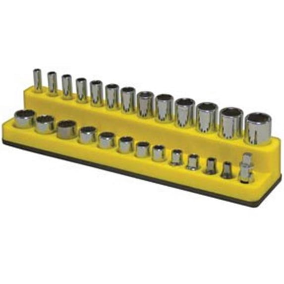 0.25 in. Drive Shallow & Deep 26-Hole Magnetic Socket Organizer, Neon Yellow
