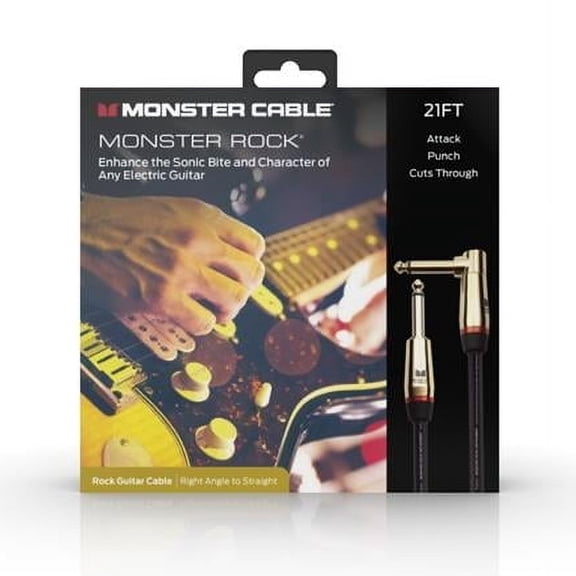0.25 in. Monster 600543-00 Prolink Rock Instrument Cable with 21 ft. Right Angle to Straight