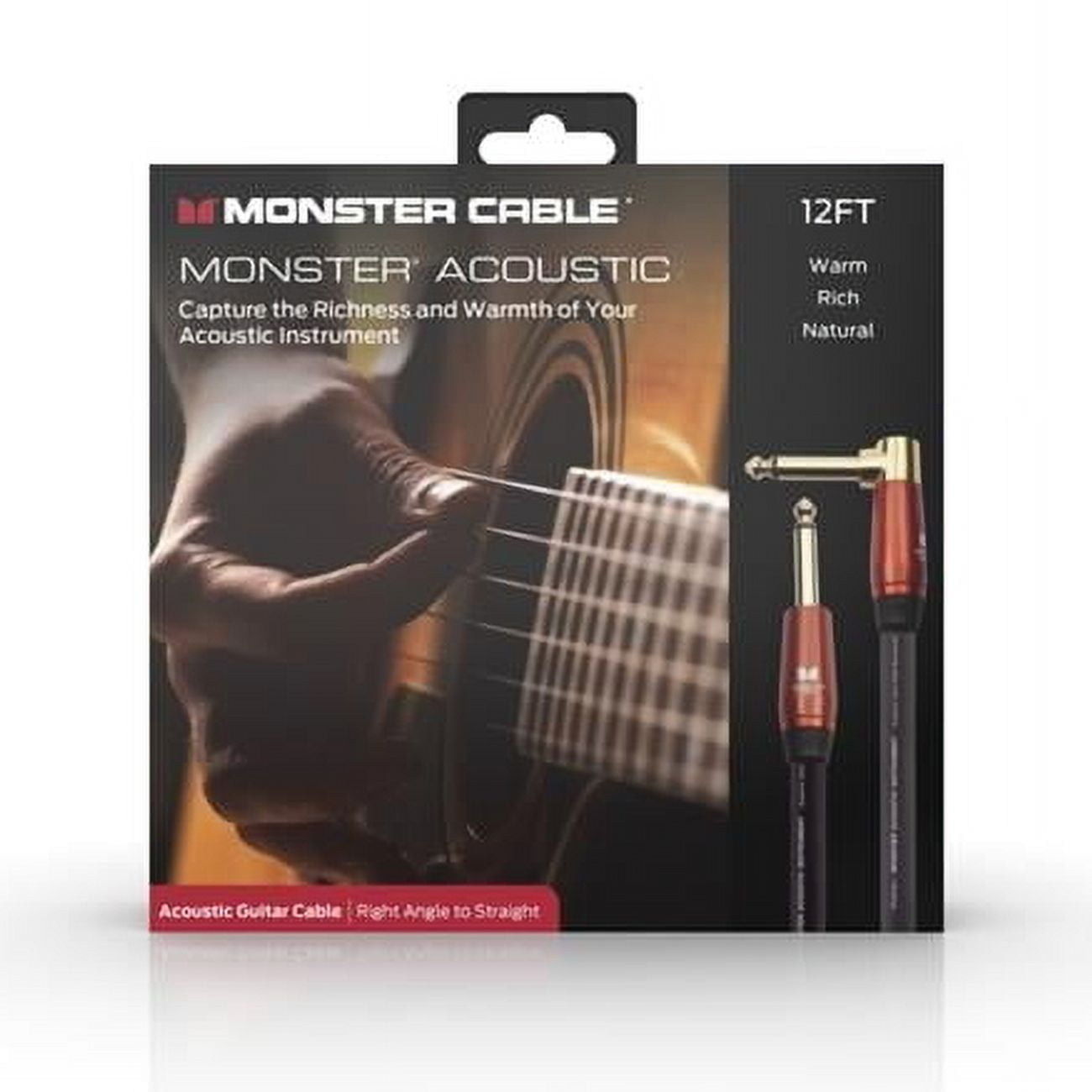 0.25 in. Monster 600557-00 Prolink Acoustic Instrument Cable with 12 ft. Right Angle to Straight