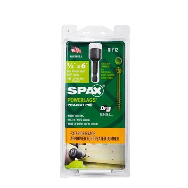 0.25 x 6 in. PowerLags Hex Drive Hex Washer Head Structural Screws, Green- 0.72 lbs - Pack of 12