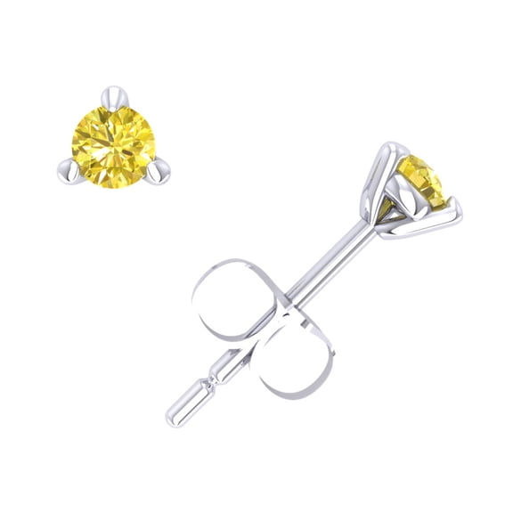 0.25Carat Round Cut Yellow Diamond Martini Stud Earrings 14k White Gold 3Prong New SI2