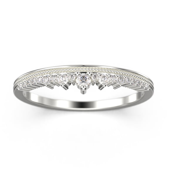 0.25Ct Crown Diamond Moissanite 18K White Gold Over Silver Wedding Band Engagement Ring, Promise Ring, Anniversary Gift