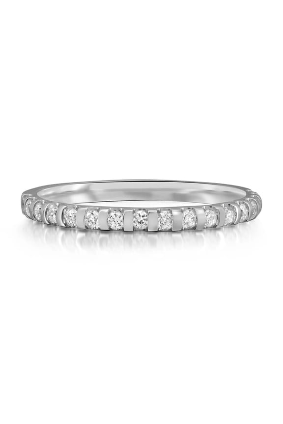 0.25Cttw Bar Set Round Cut Diamond Wedding Band Ring 14k White Gold Size 7.25