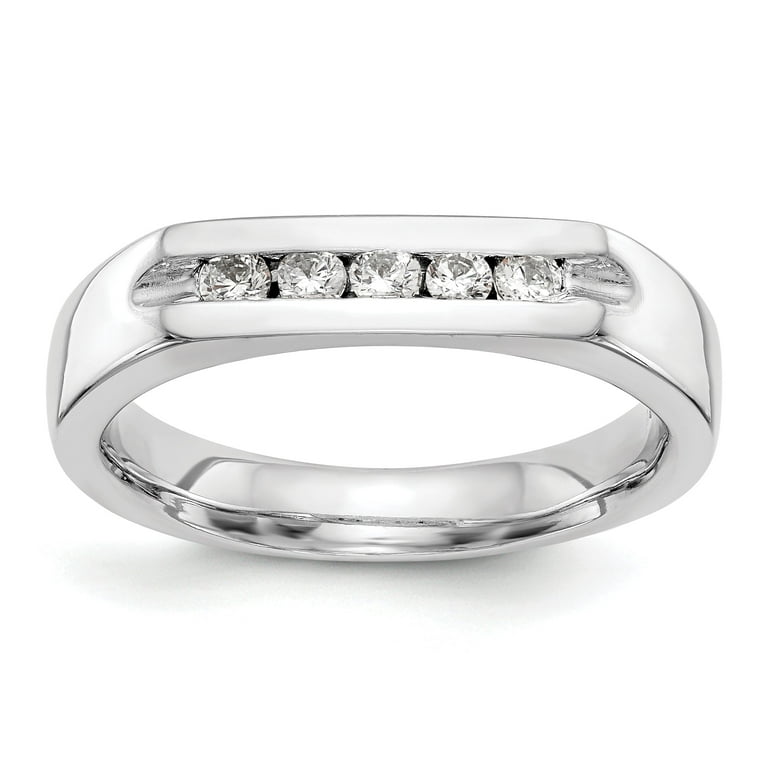 0.25ct. CZ Solid Real 14K White Gold 5-Stone Channel Wedding Band Ring