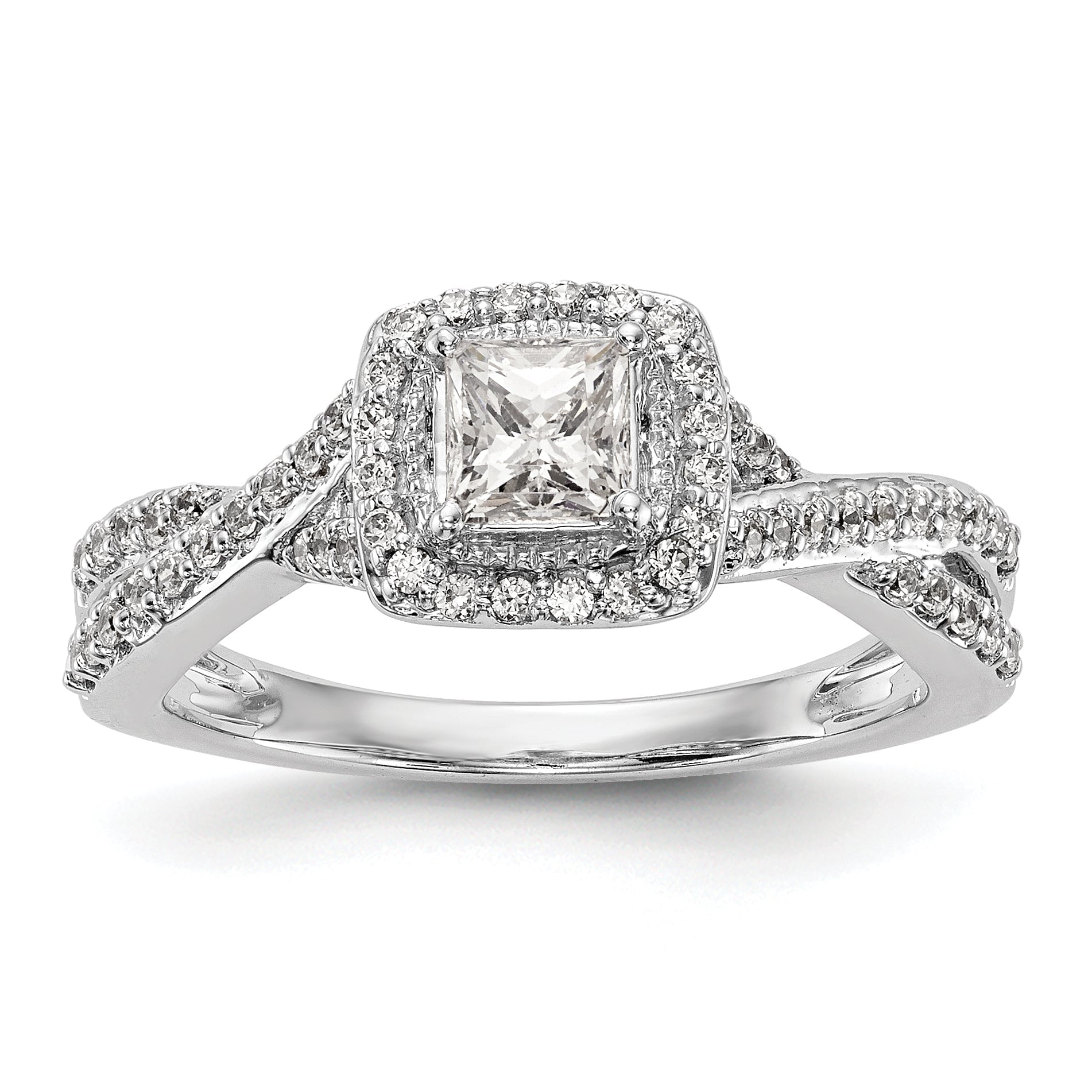 0.25ct. CZ Solid Real 14K White Gold Princess Cushion Halo