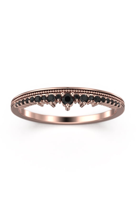 0.25ct Crown Black Diamond Moissanite 10K Rose GoldWedding Band Engagement Ring