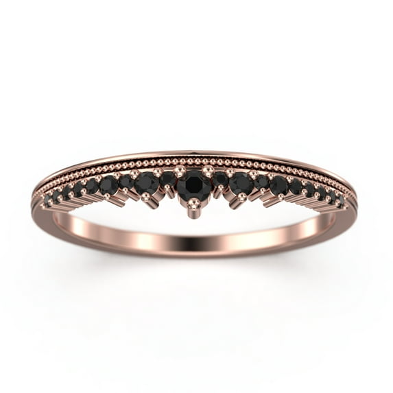 0.25ct Crown Black Diamond Moissanite 10K Rose GoldWedding Band Engagement Ring
