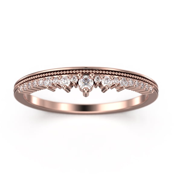 0.25ct Crown Diamond Moissanite 18K Rose Gold Over Silver Wedding Band Engagement Ring