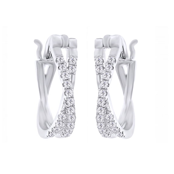 AFFY (0.25cttw) Round Cut White Natural Diamond Hoop Earring In 10k White Gold