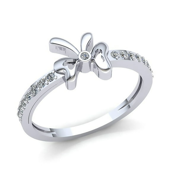 0.25ctw Round Brilliant Cut Ladies Bridal Bow Anniversary Wedding Band Solid 10K Rose, White or Yellow Gold H SI2