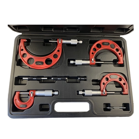 0-25mm-50mm-75mm-100mm Outside Micrometer Set with Standards Ratchet Stop 0-100mm Range 0.01mm Graduation (4 Piece Set) ,Easy to Use