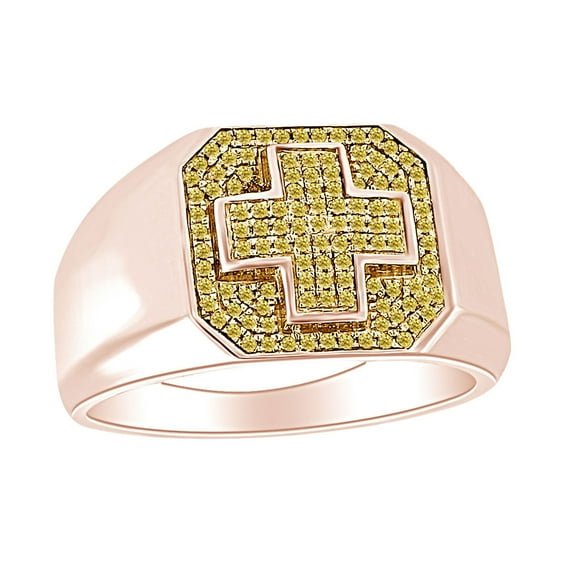 AFFY 0.26 Carat Round Shape Yellow Natural Diamond Men's Wedding Engagement Ring 10K Solid Gold