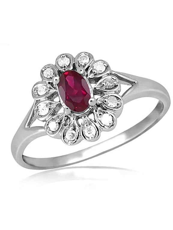 0.26 Carat Ruby Gemstone and 1/20 Carat White Diamond Ring