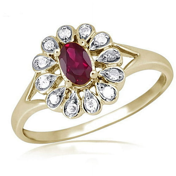 0.26 Carat Ruby Gemstone and 1/20 Carat White Diamond Ring