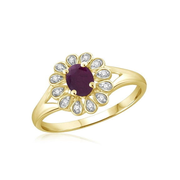 0.26 Carat Ruby Gemstone and 1/20 Carat White Diamond Ring