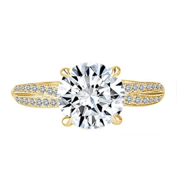 AFFY (0.26 Cttw) Round White Natural Diamond Semi Mount Engagement Wedding Ring In 14k Solid Yellow Gold (I-J Color, I2-I3 Clarity) Ring Size-11