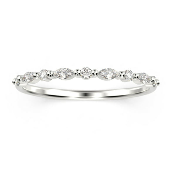 0.26Ct Alternating Round And Marquise Diamond Moissanite 18K White Gold Over Silver Wedding Band