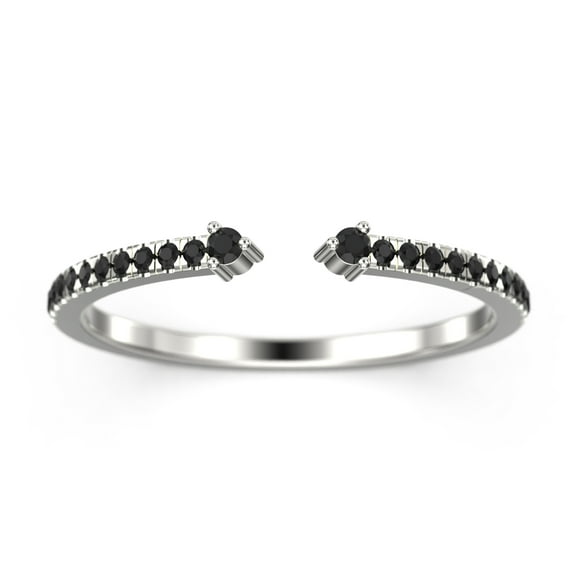 0.26Ct Round Black Diamond Moissanite Open Cap Wedding Band 10K White Gold, Promise Ring, Anniversary Ring