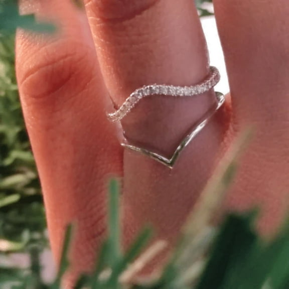 0.26Ct White Diamond Ring Guard Wrap- Double Curved Women's Ring Enhancer in 925 Sterling Silver