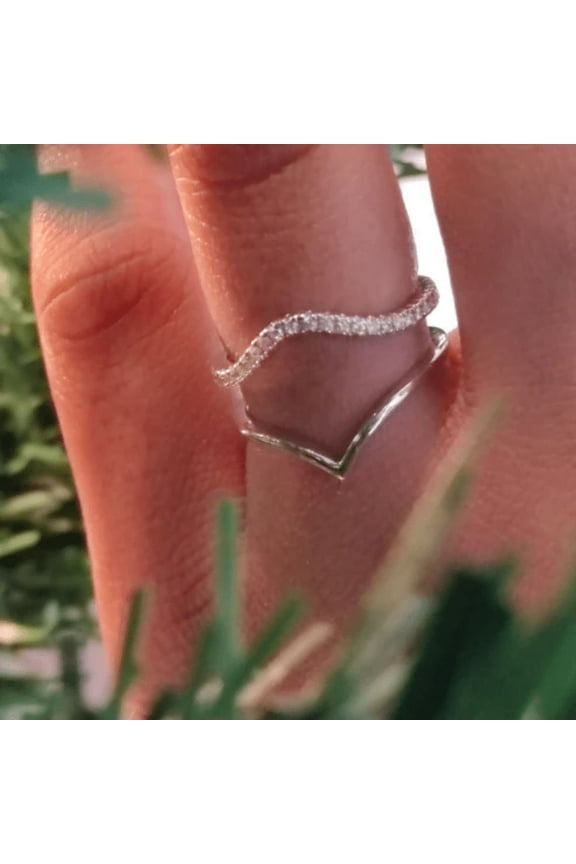 0.26Ct White Diamond Ring Guard Wrap- Double Curved Women's Ring Enhancer in 925 Sterling Silver